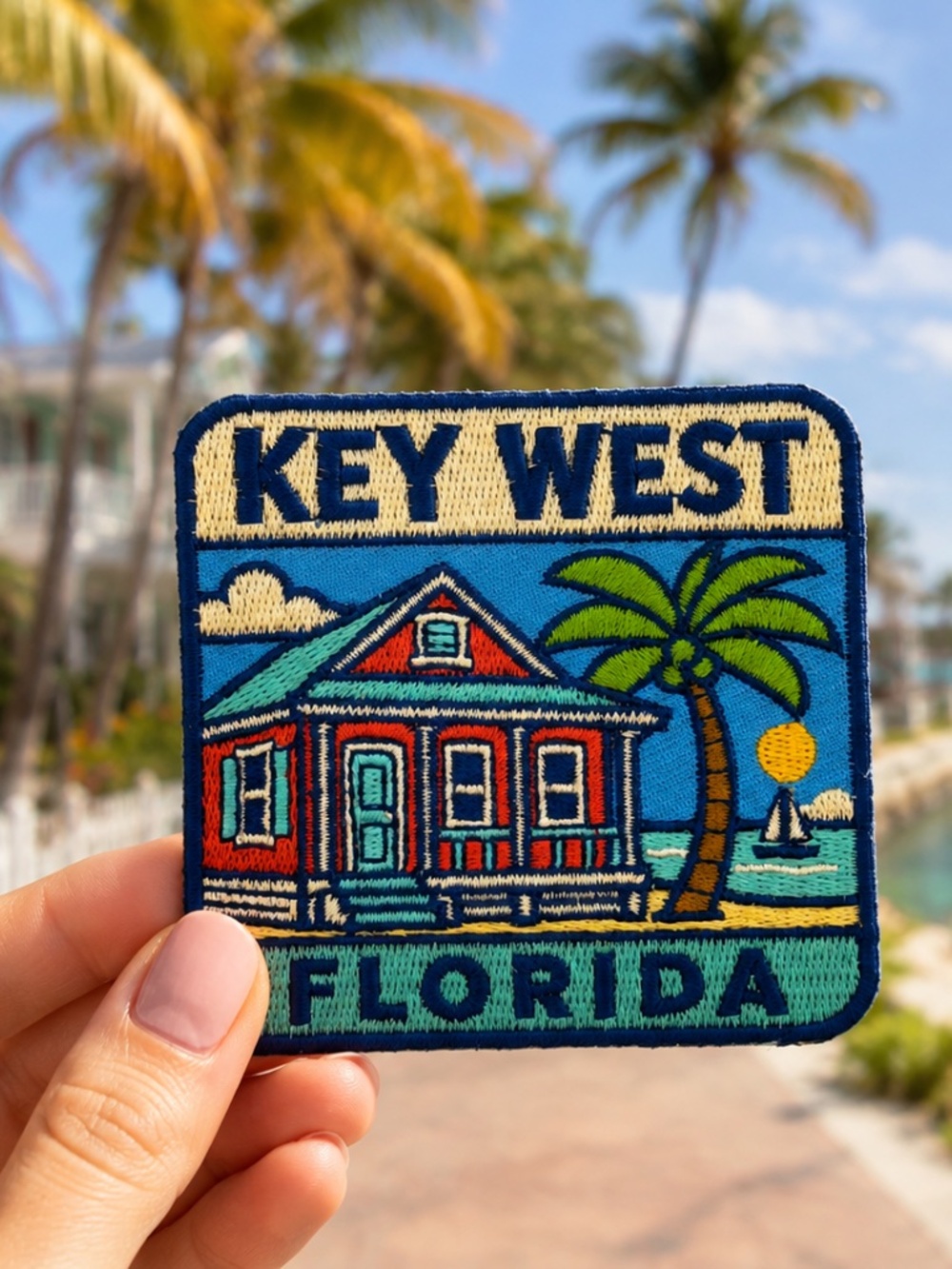 Key West Florida Embroidered Iron On Patch, 3 Inch Travel Souvenir